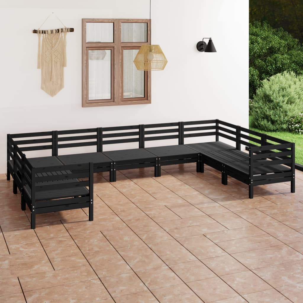 9 Piece Garden Lounge Set Black Solid Pinewood
