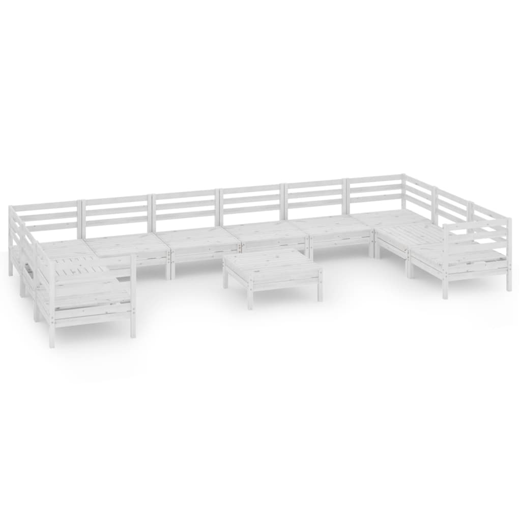 11 Piece Garden Lounge Set White Solid Pinewood
