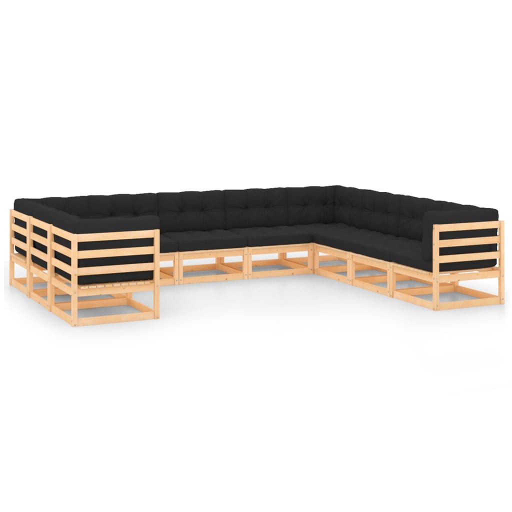 10 Piece Garden Lounge Set with Anthracite Cushions Solid Wood Pine