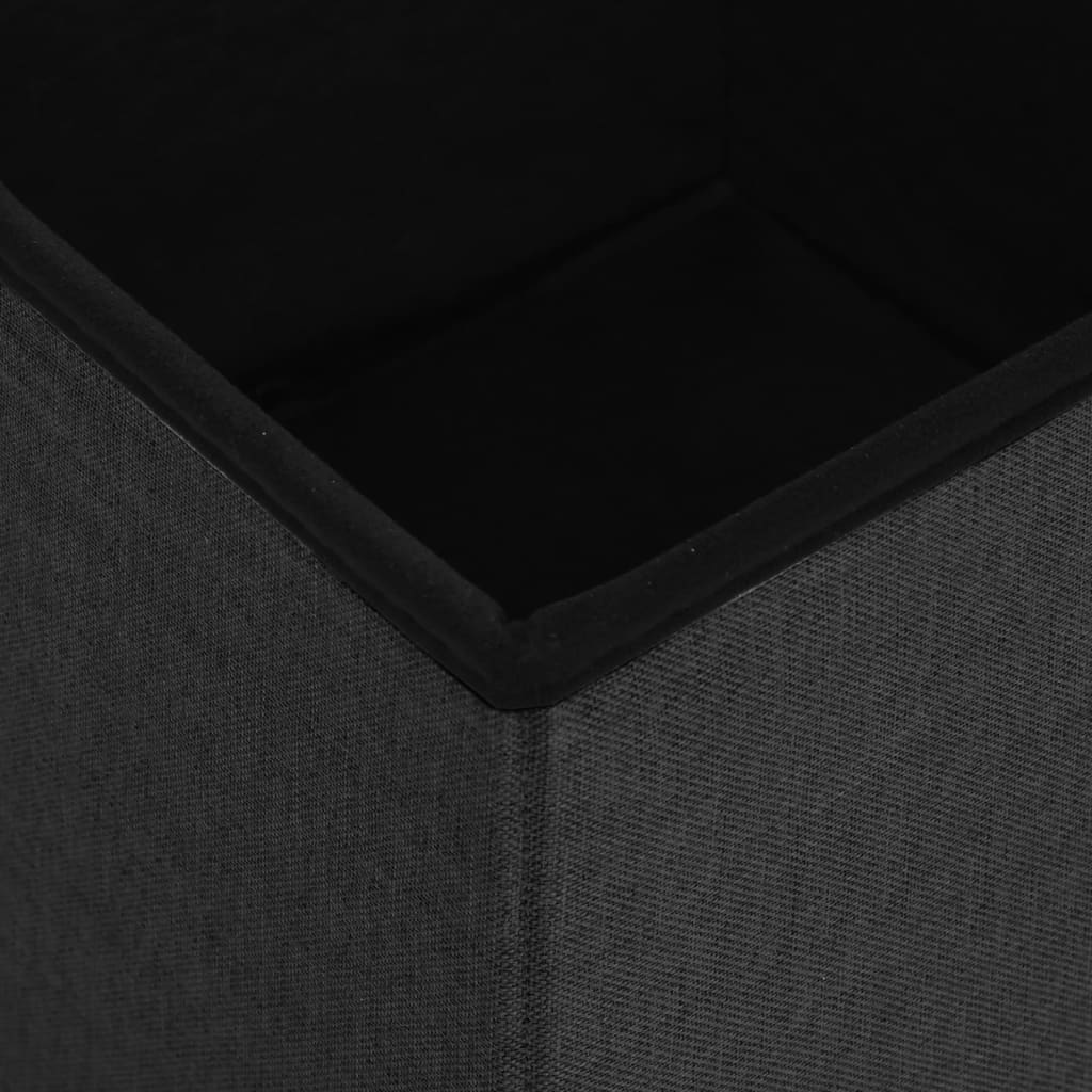 Folding Storage Stool Black Faux Linen