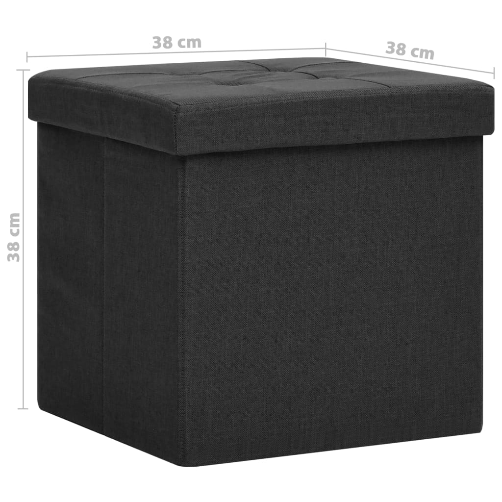 Folding Storage Stool Black Faux Linen