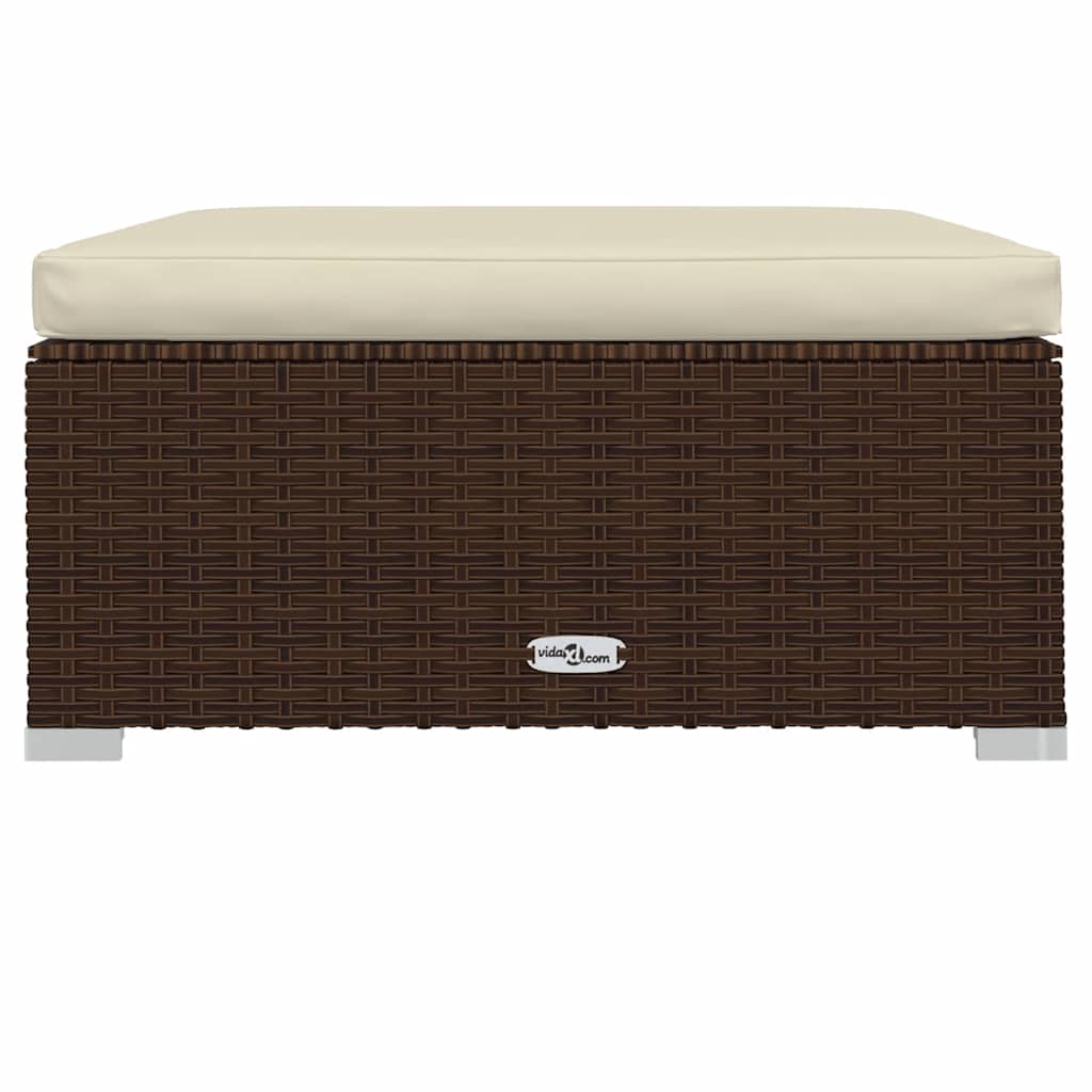 Garden Footrest with Cushion Brown 70x70x30 cm Poly Rattan