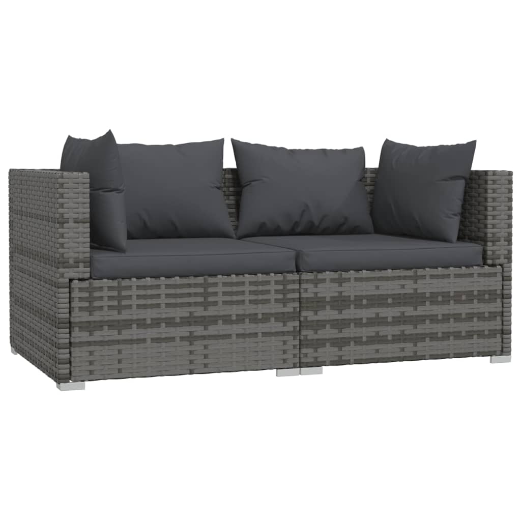 2-Seater Sofa with Cushions Grey Poly Rattan