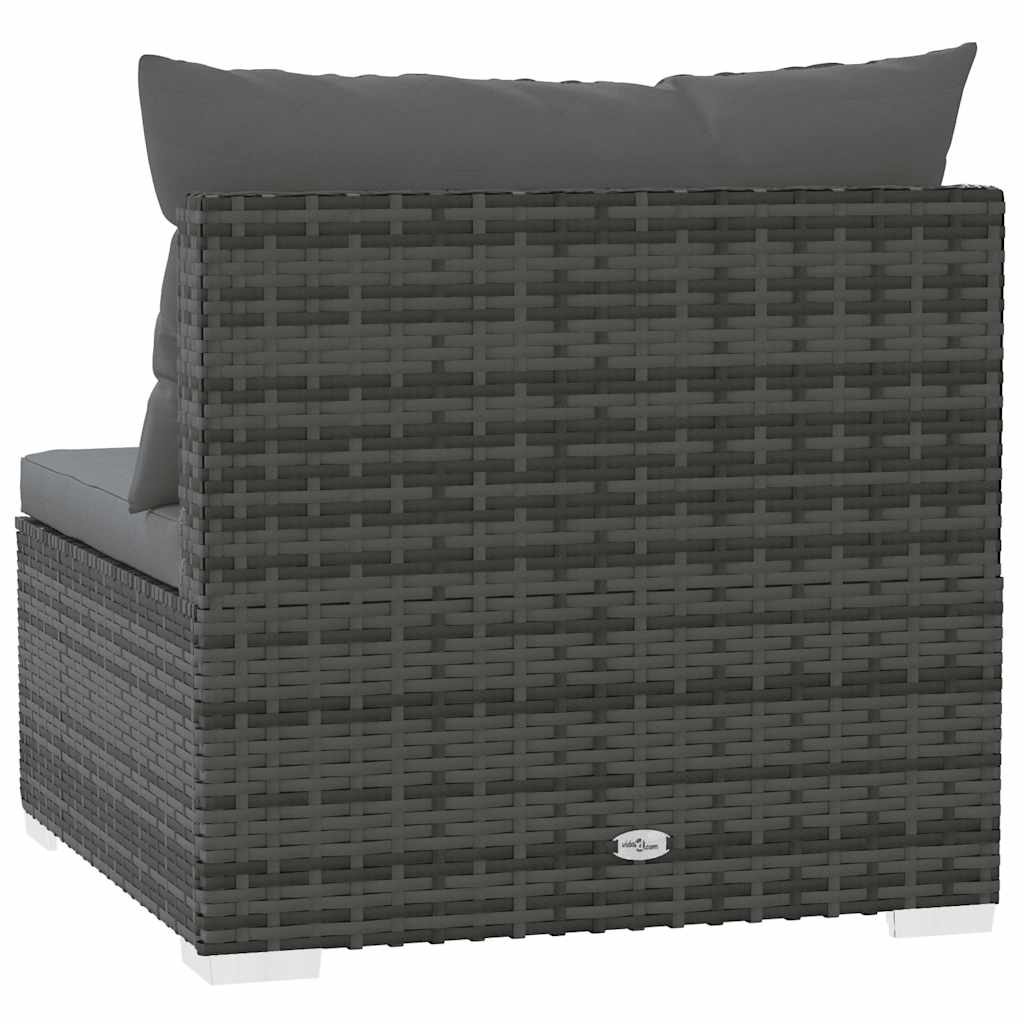 Garden Middle Sofa with Cushions Grey Poly Rattan