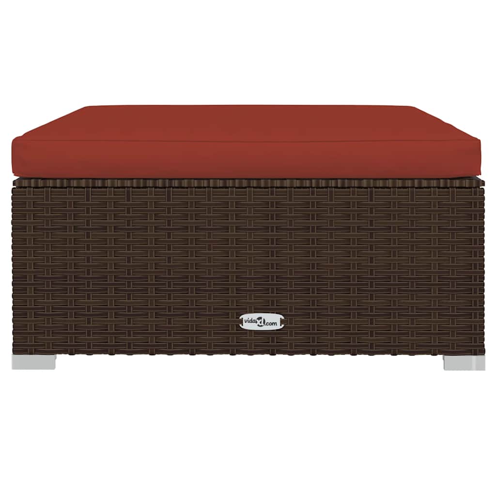 Garden Footrest with Cushion Brown 70x70x30 cm Poly Rattan