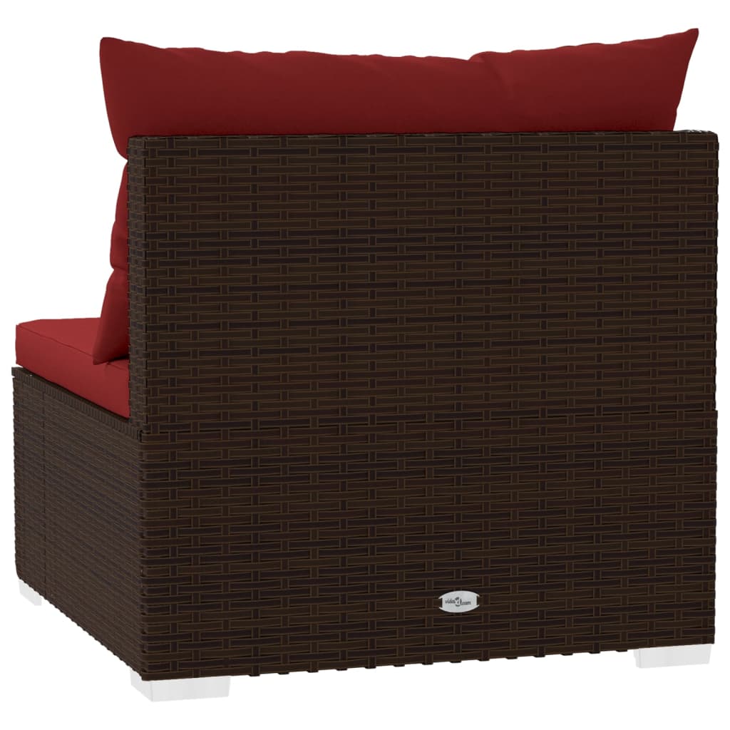3-Seater Sofa with Cushions Brown Poly Rattan