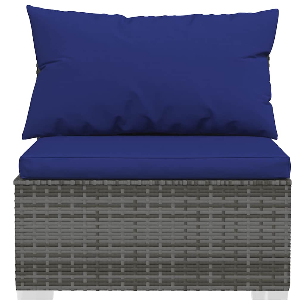 Garden Middle Sofa with Cushions Grey Poly Rattan