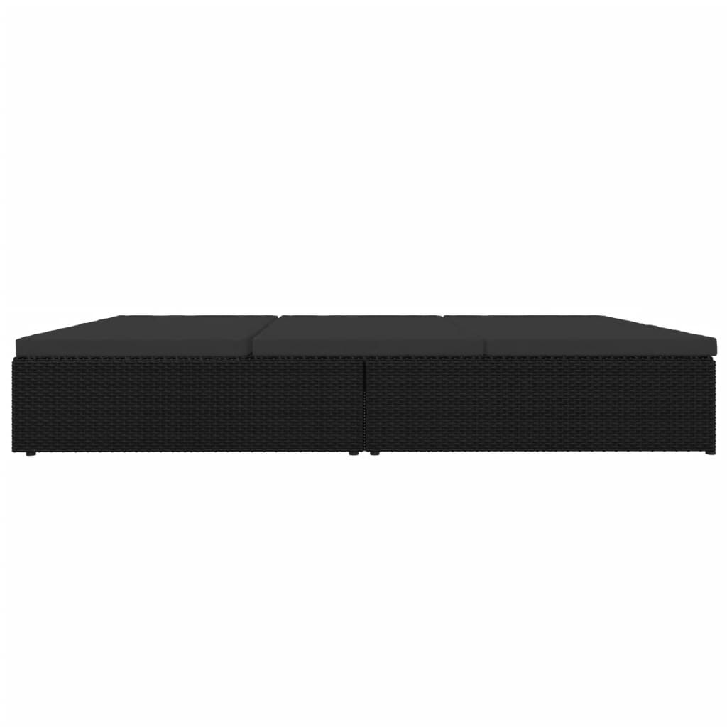 Convertible Sun Bed with Cushions Poly Rattan Black