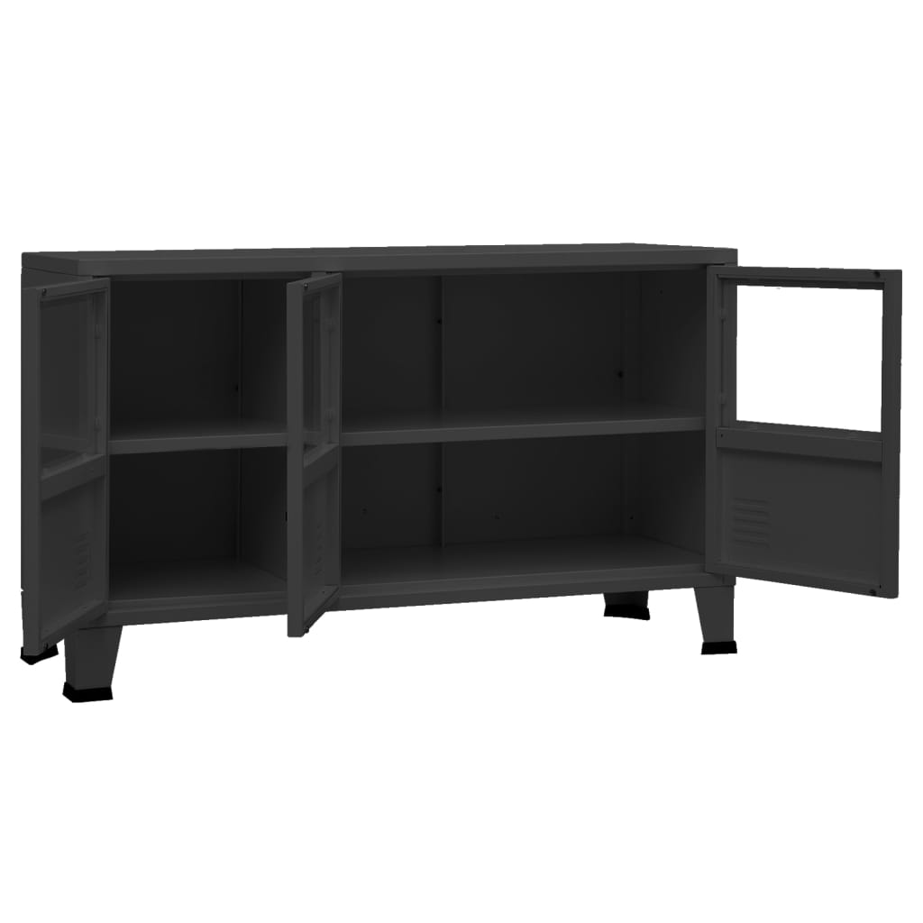 Industrial Sideboard Black 105x35x62 cm Metal and Glass