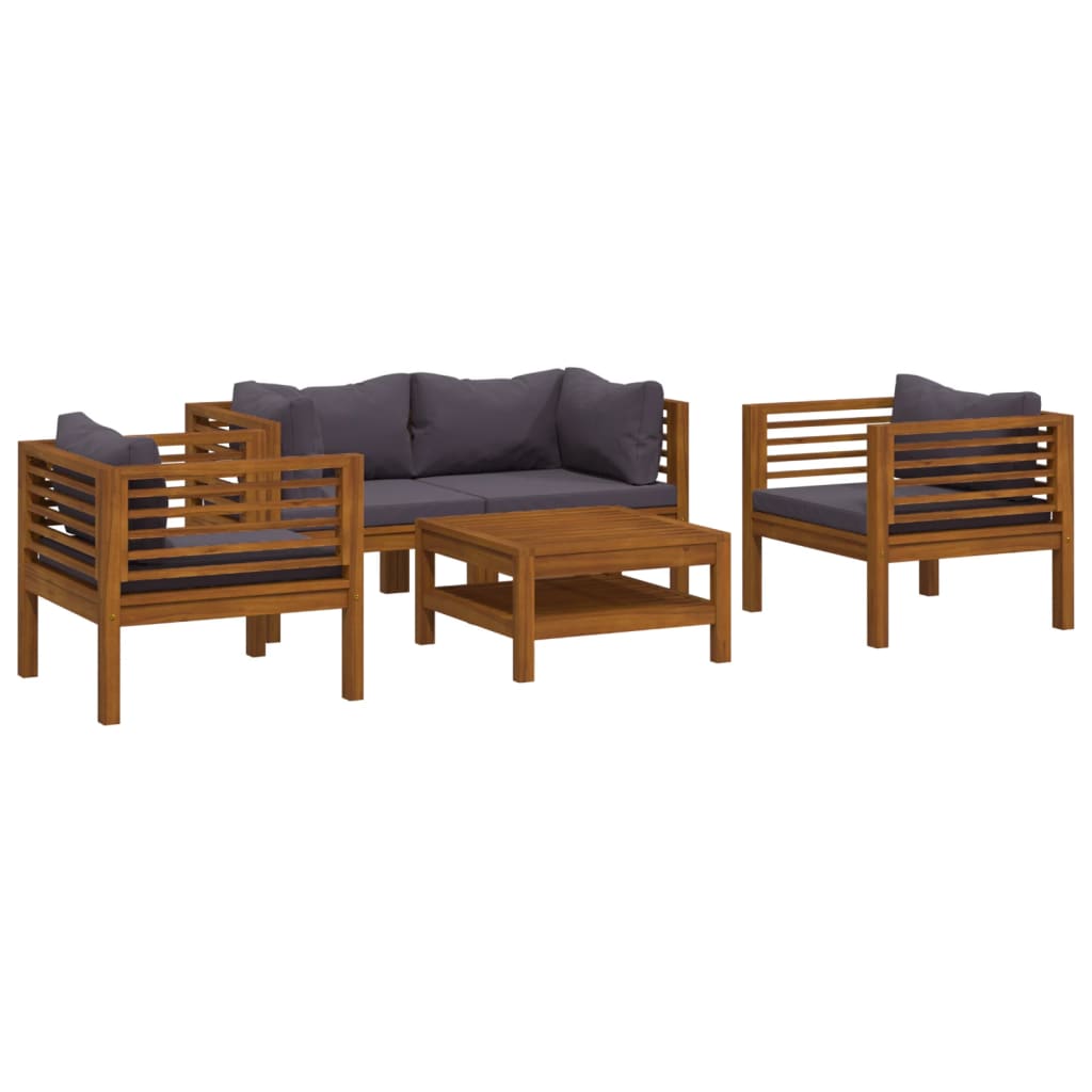 5 Piece Garden Lounge Set with Cushion Solid Acacia Wood