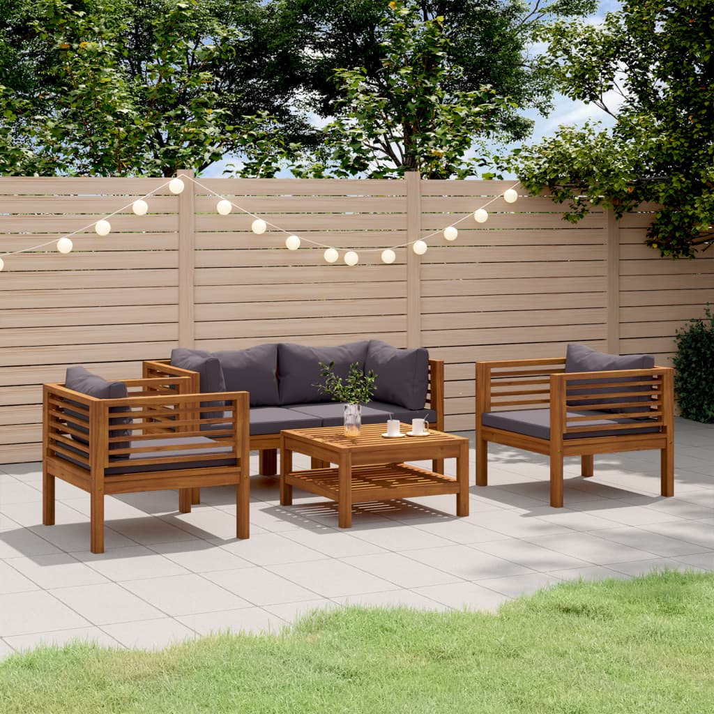 5 Piece Garden Lounge Set with Cushion Solid Acacia Wood