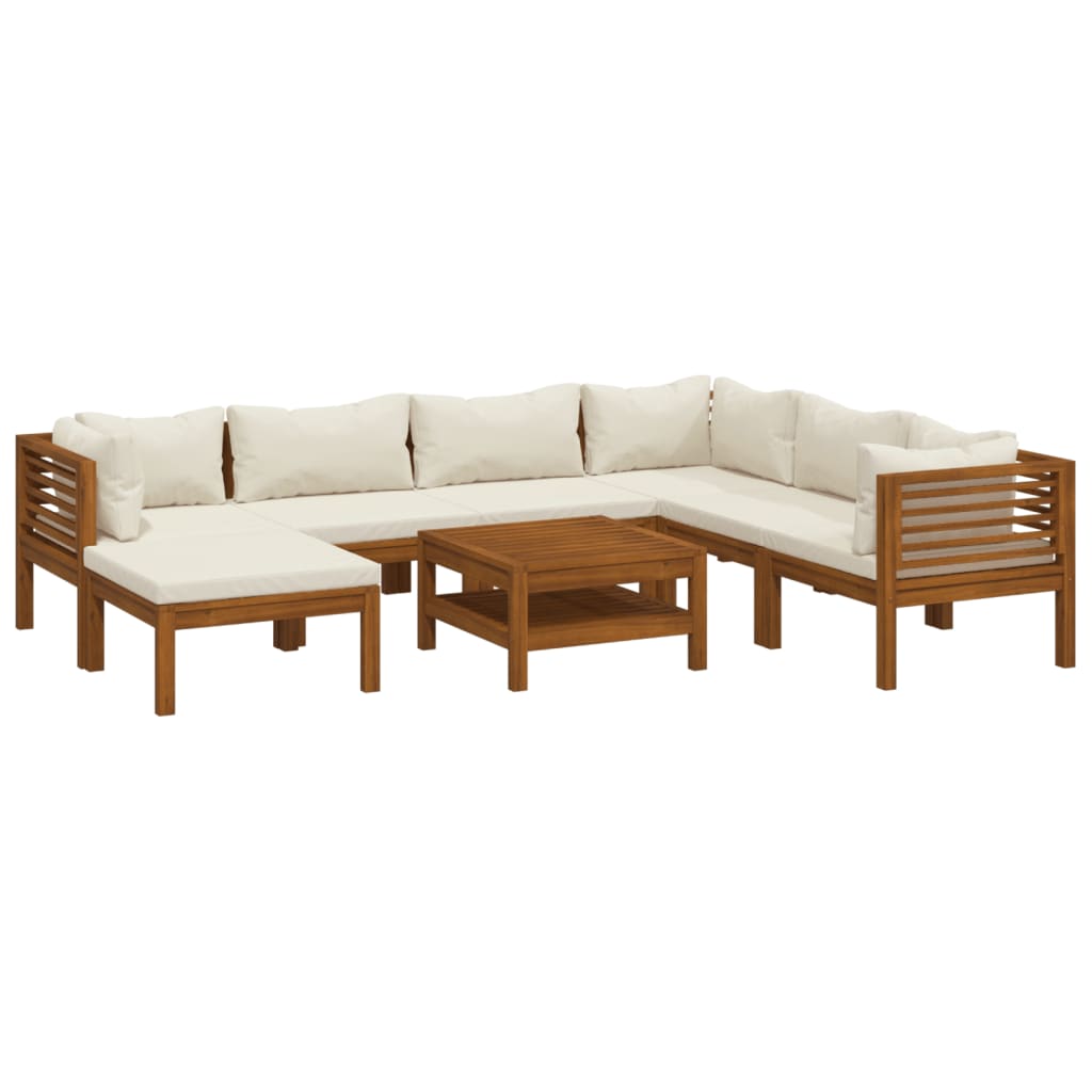 8 Piece Garden Lounge Set with Cream Cushion Solid Acacia Wood
