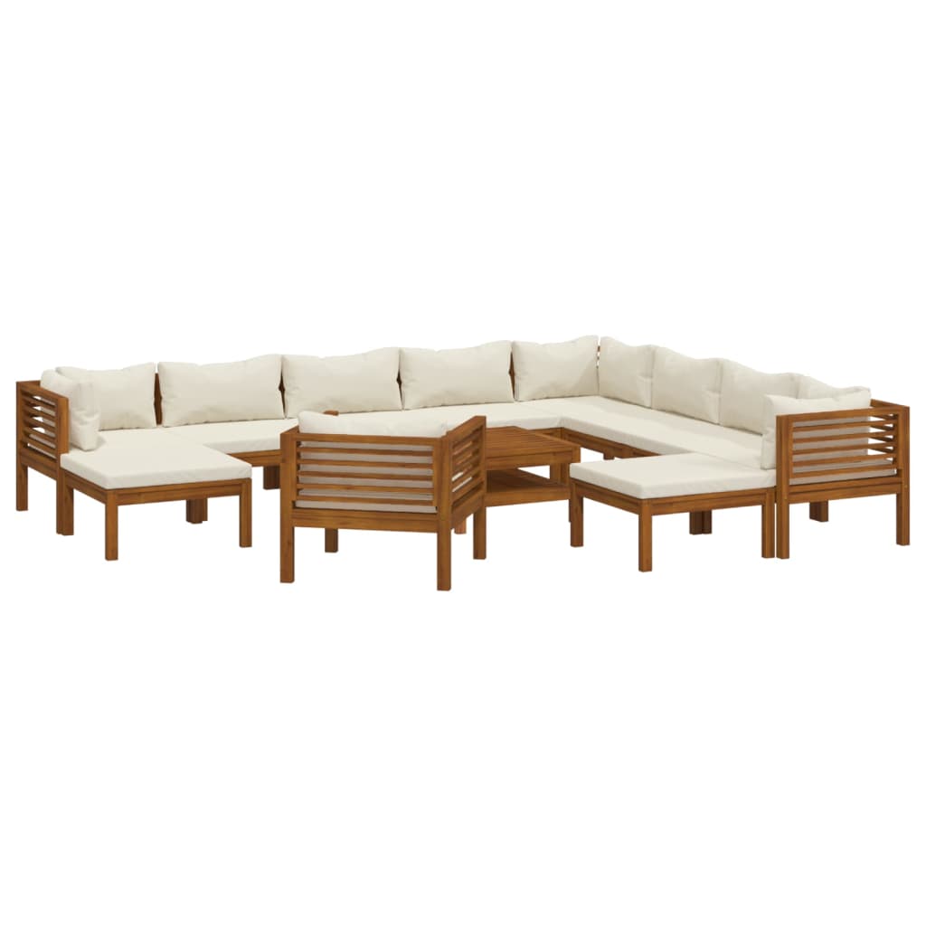 12 Piece Garden Lounge Set with Cream Cushion Solid Acacia Wood