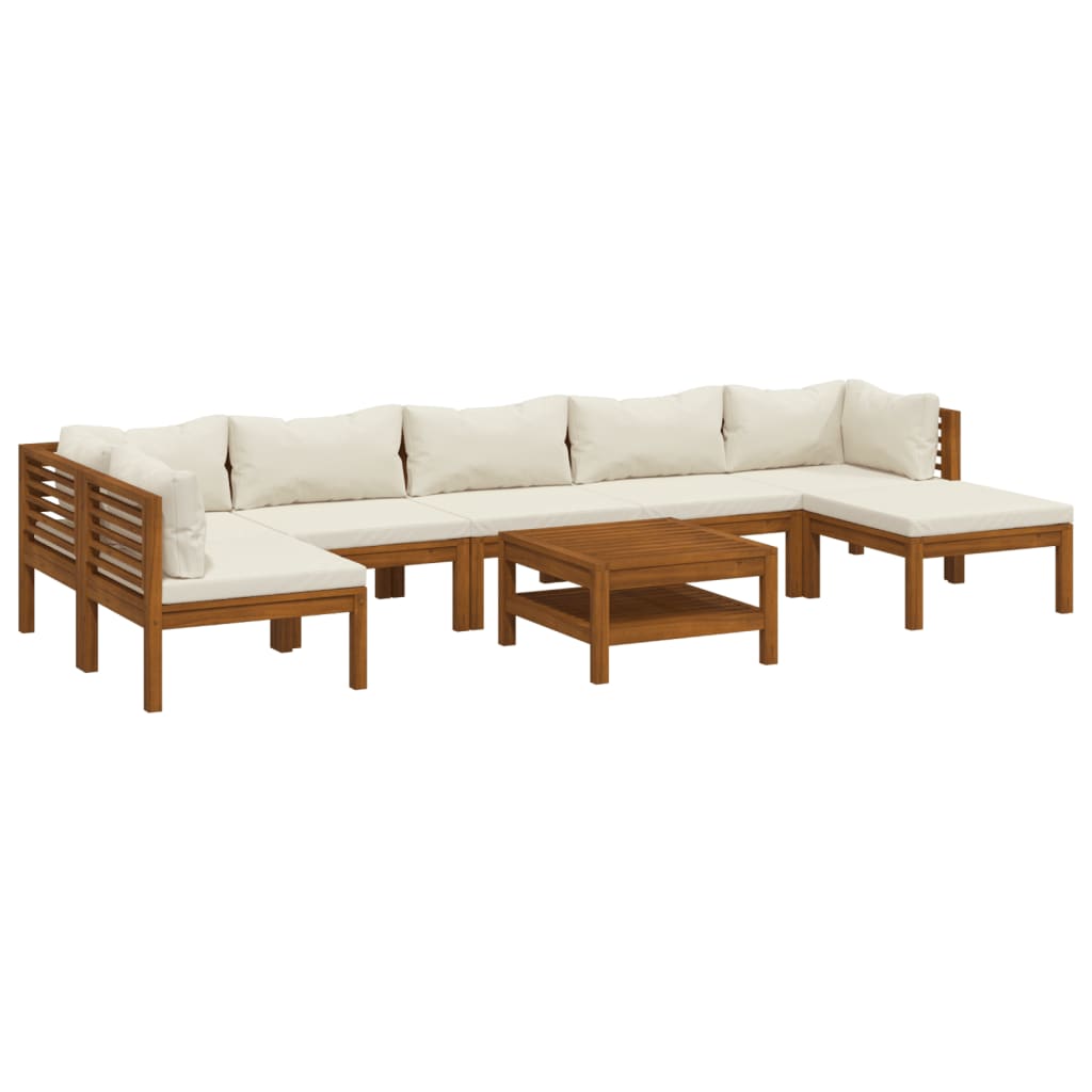 8 Piece Garden Lounge Set with Cream Cushion Solid Acacia Wood