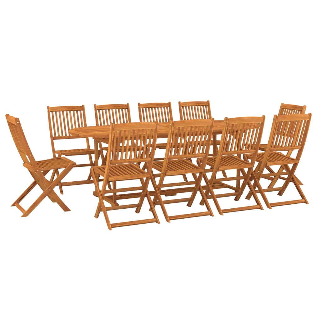 11 Piece Garden Dining Set 220x90x75 cm Solid Wood Acacia