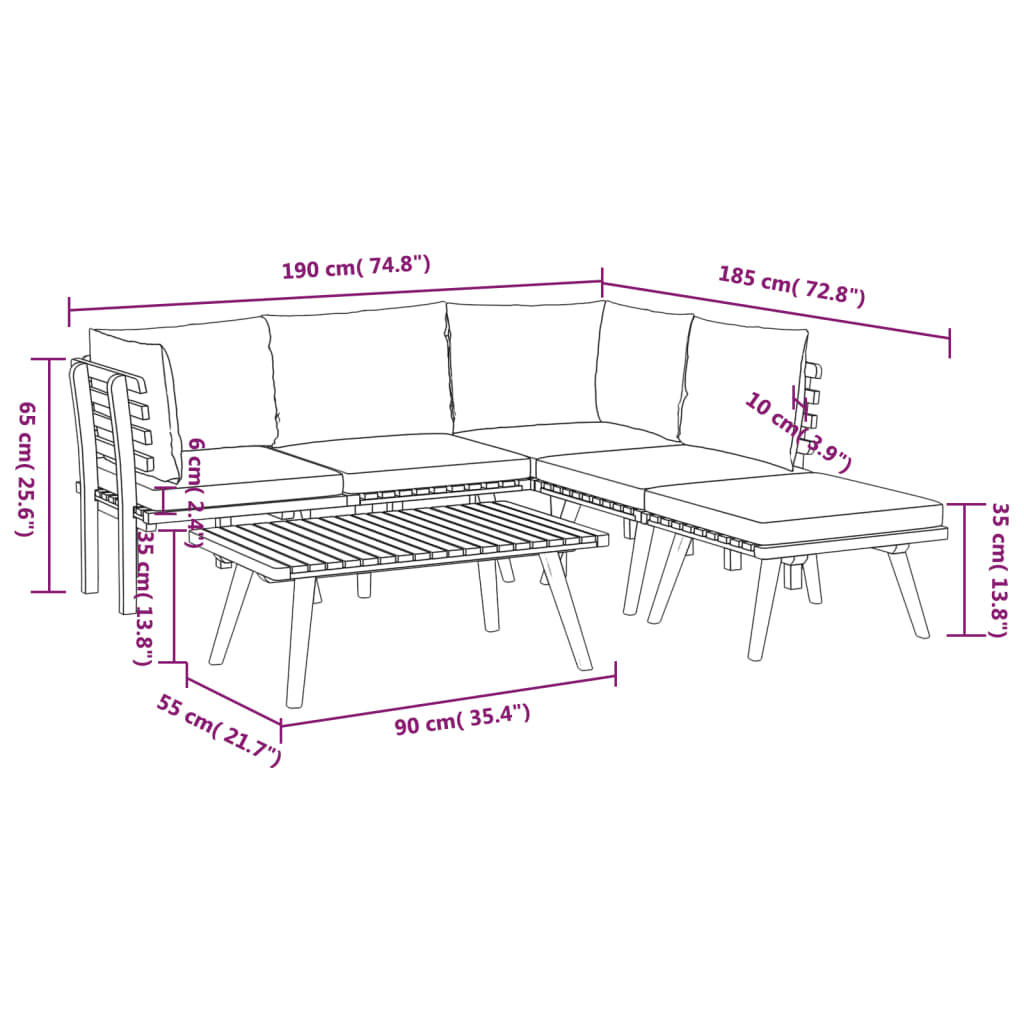 6 Piece Garden Lounge Set with Cushions Solid Wood Acacia