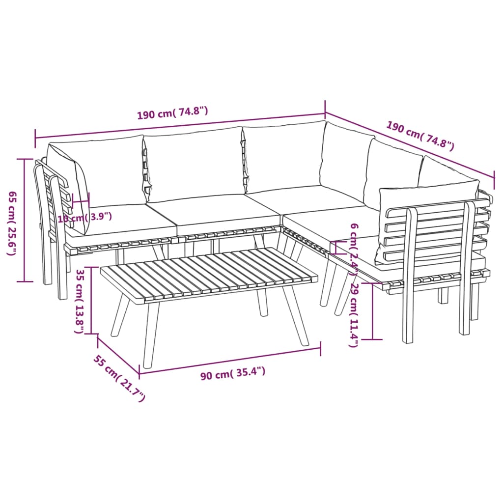 6 Piece Garden Lounge Set with Cushions Solid Wood Acacia