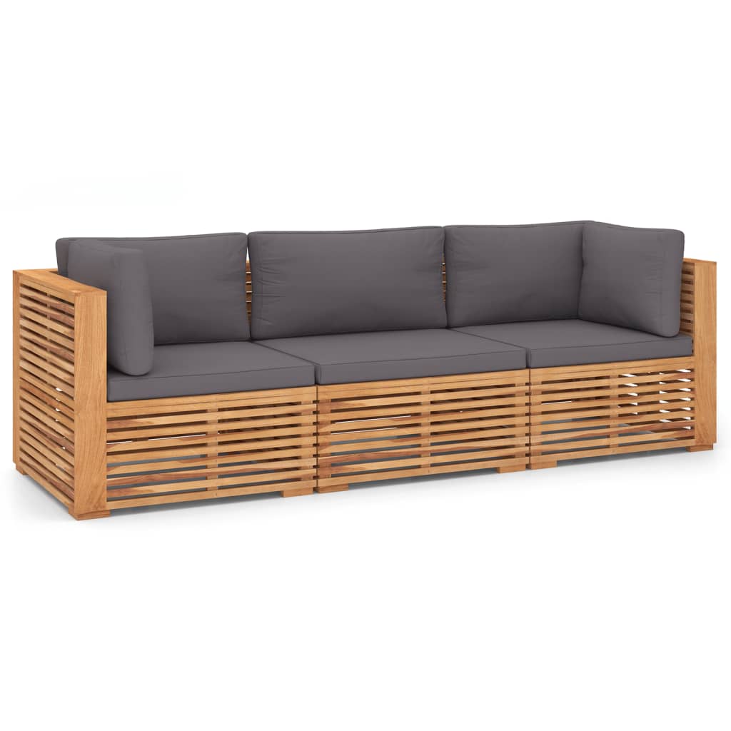 Garden 3-Seater Sofa with Cushions Solid Teak Wood