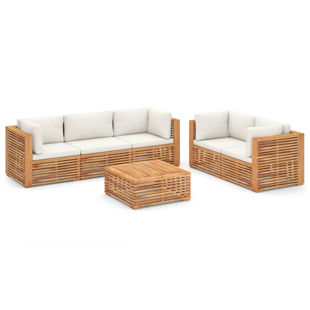 6 Piece Garden Lounge Set with Cream Cushion Solid Teak Wood