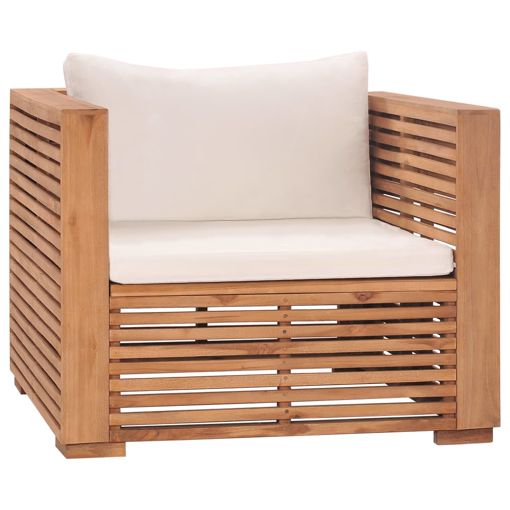6 Piece Garden Lounge Set with Cream Cushion Solid Teak Wood