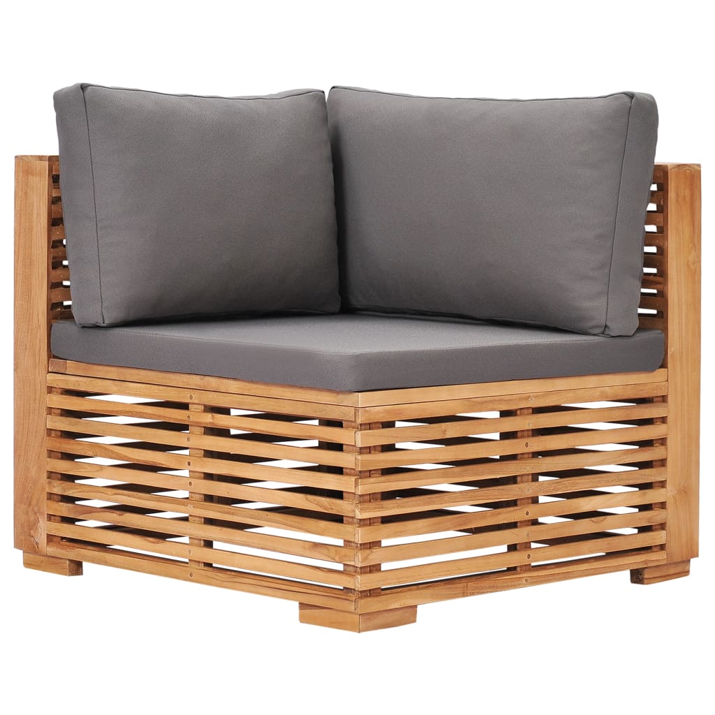 6 Piece Garden Lounge Set with Dark Grey Cushion Solid Teak Wood