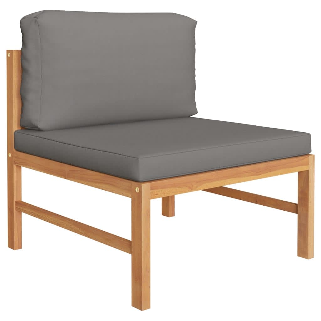 8 Piece Garden Lounge Set with Grey Cushions Solid Wood Teak