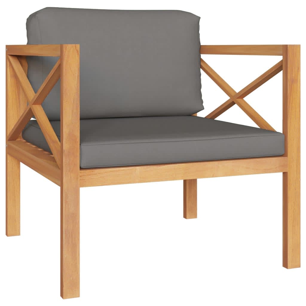 8 Piece Garden Lounge Set with Grey Cushions Solid Wood Teak