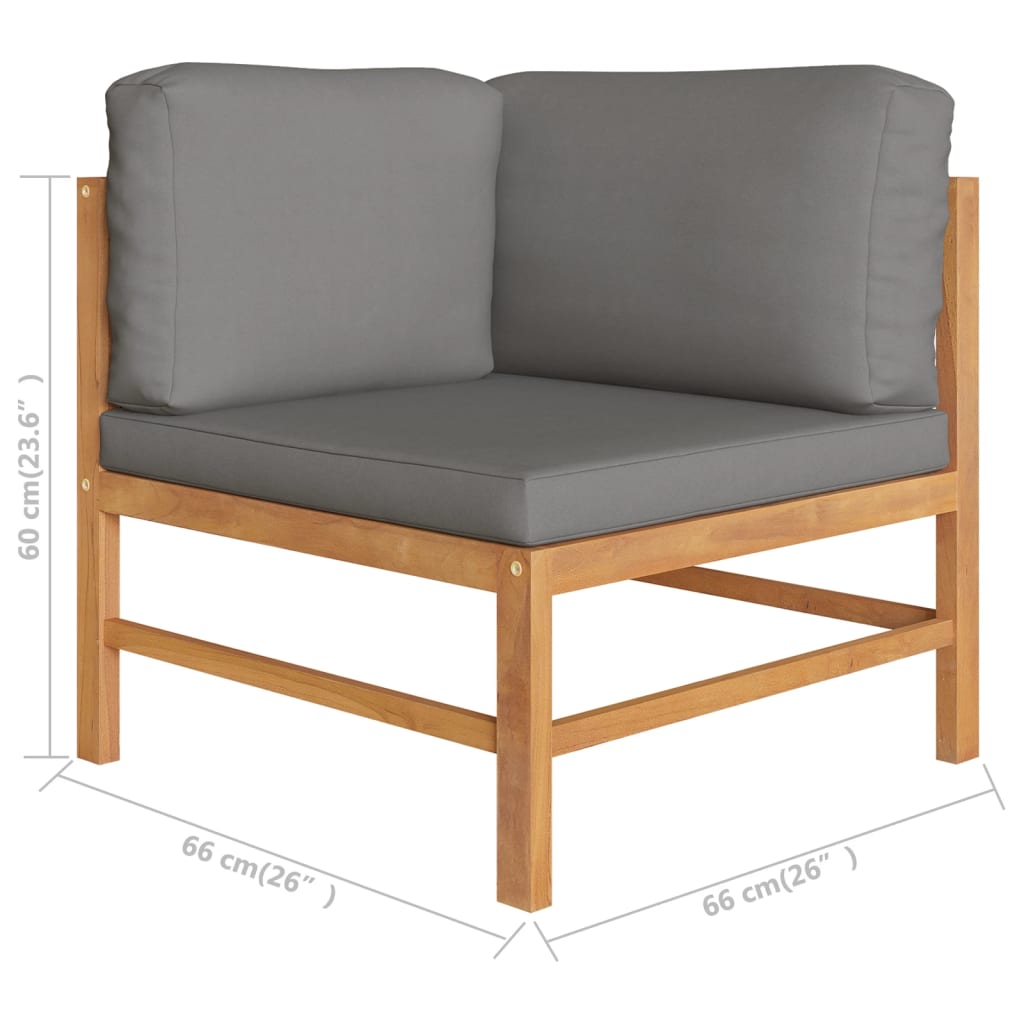 12 Piece Garden Lounge Set with Grey Cushions Solid Teak Wood