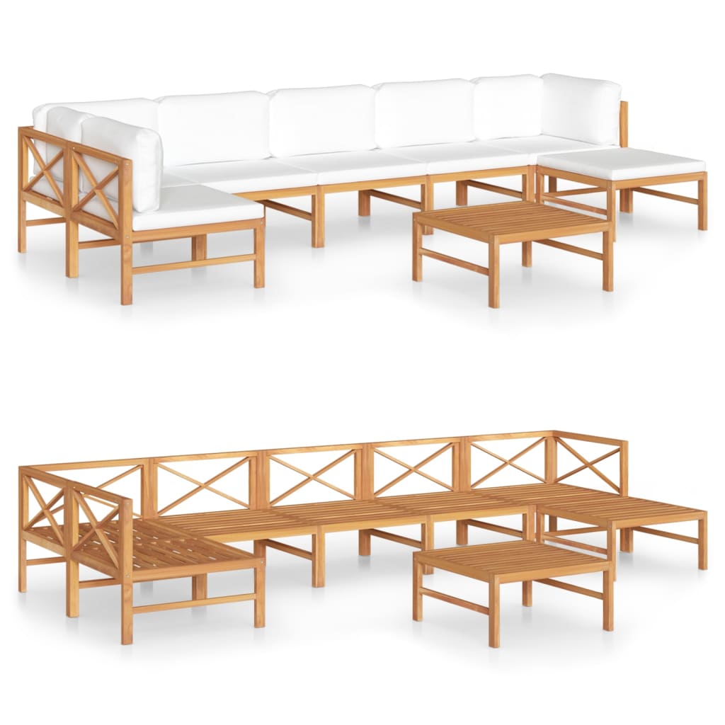 8 Piece Garden Lounge Set with Cream Cushions Solid Teak Wood