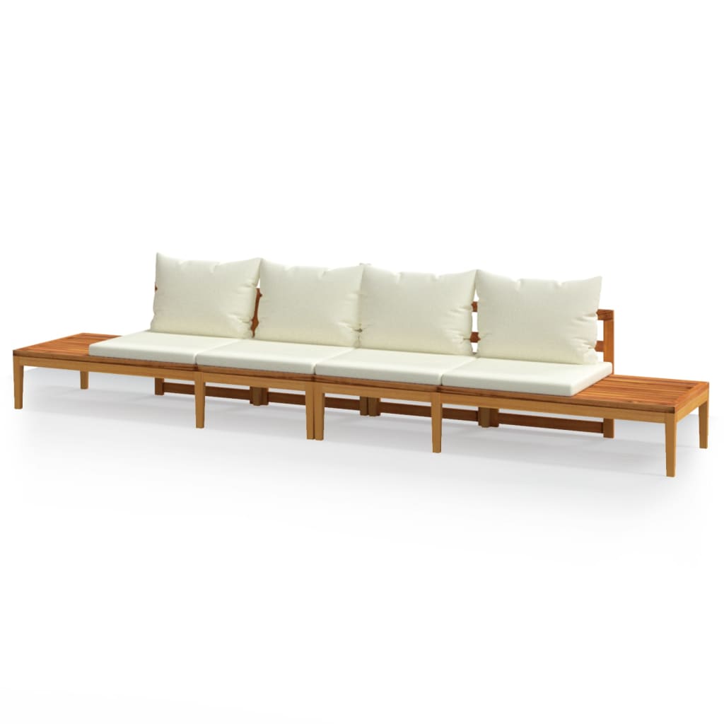 Garden Benches with Cream White Cushions 2 pcs Acacia Wood