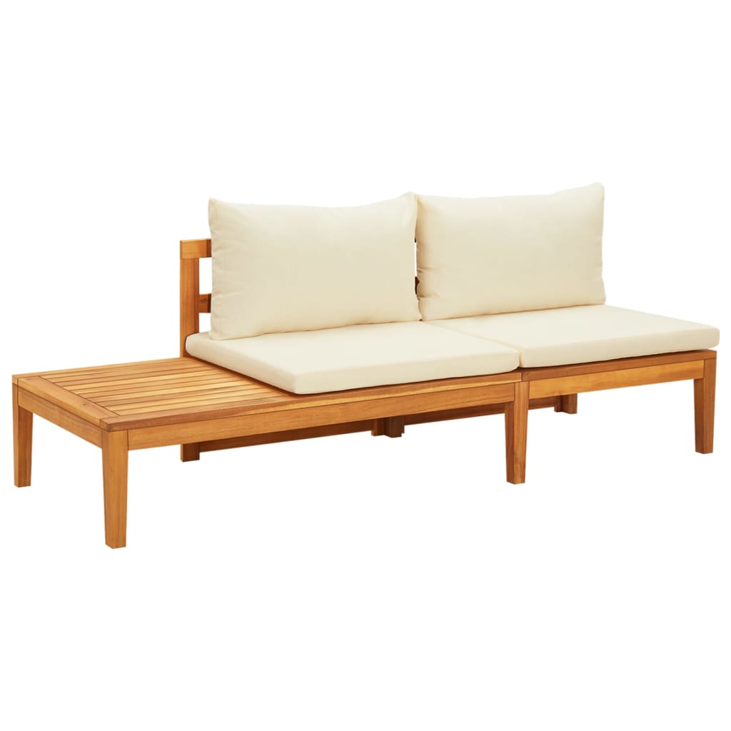 Garden Benches with Cream White Cushions 2 pcs Acacia Wood