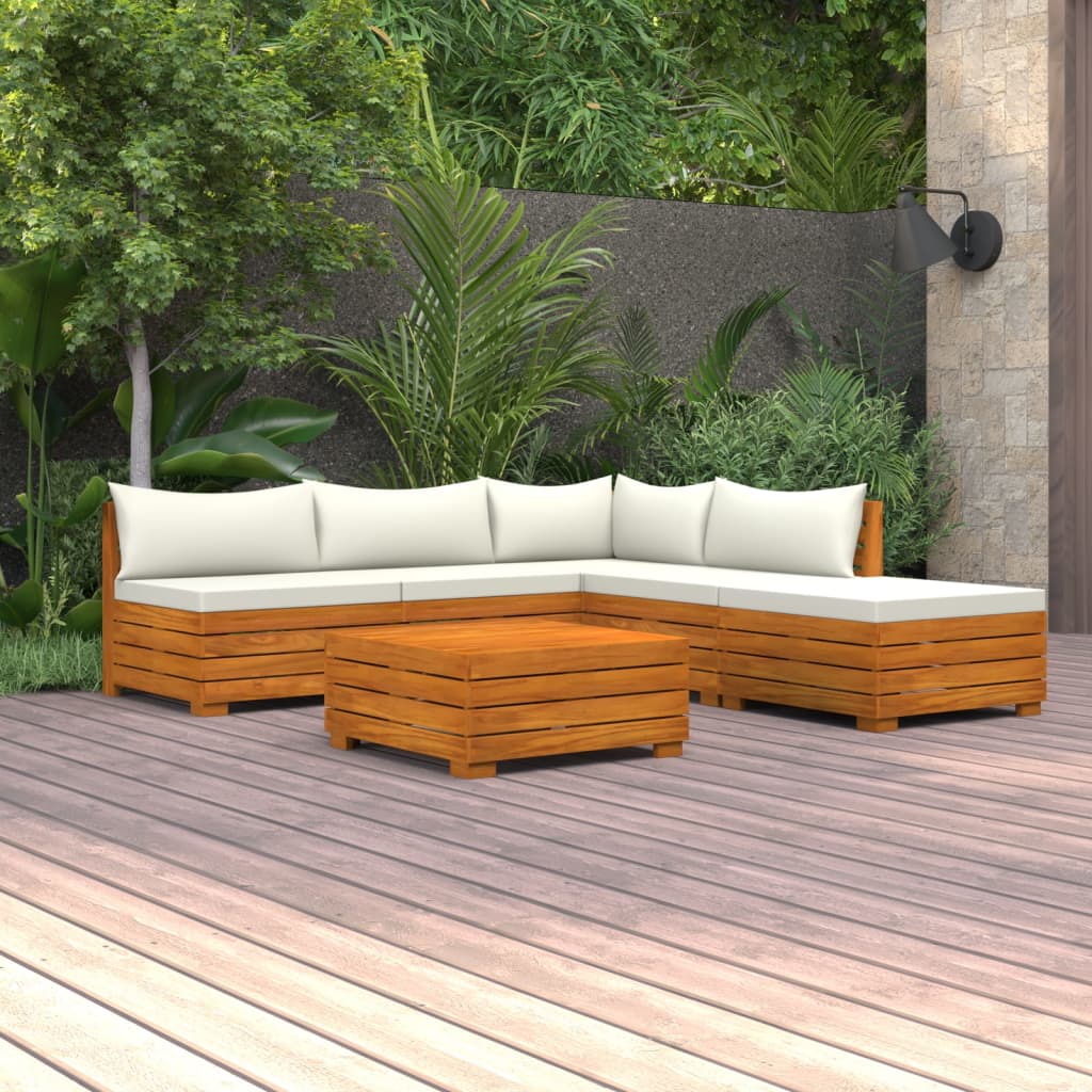 6 Piece Garden Lounge Set with Cushions Solid Acacia Wood