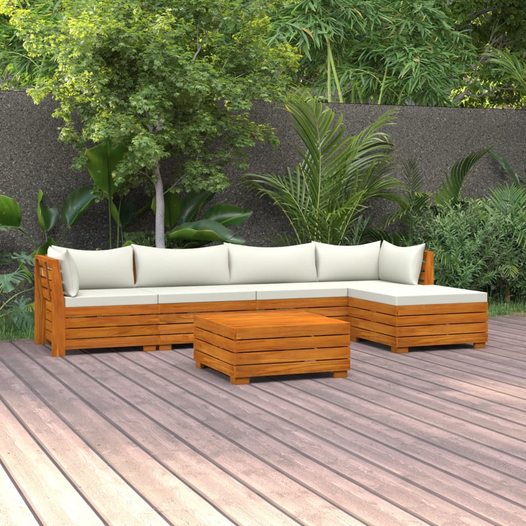 6 Piece Garden Lounge Set with Cushions Solid Acacia Wood