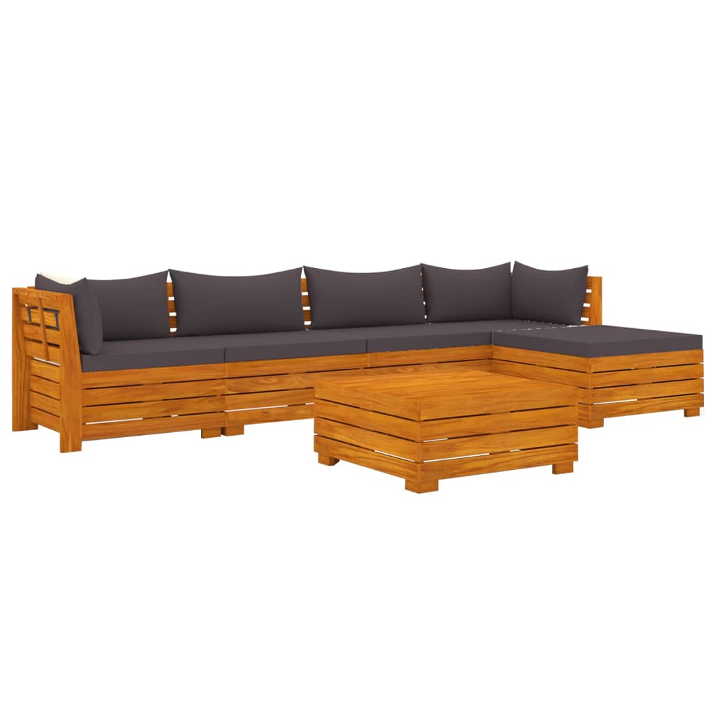 6 Piece Garden Lounge Set with Cushions Solid Acacia Wood