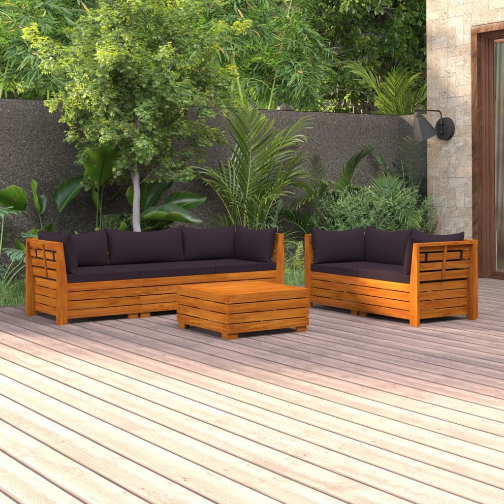 6 Piece Garden Lounge Set with Cushions Solid Wood Acacia