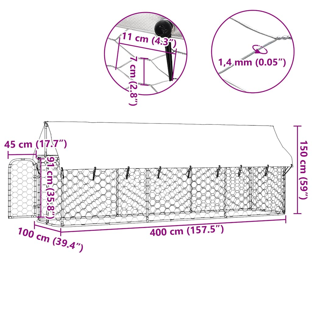 Outdoor Dog Kennel with Roof 400x100x150 cm