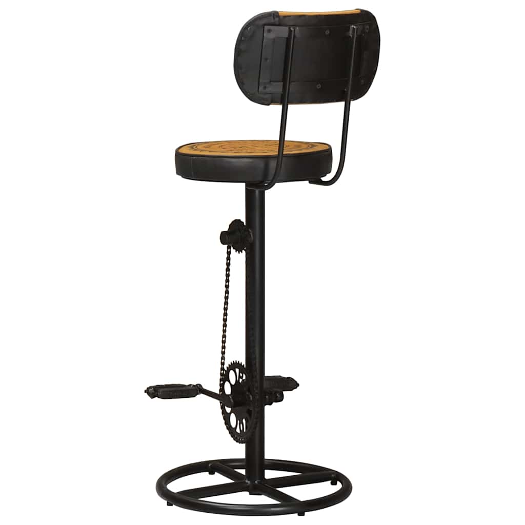 Bar Stools with Canvas Print 2 pcs Brown and Black Real Goat Leather