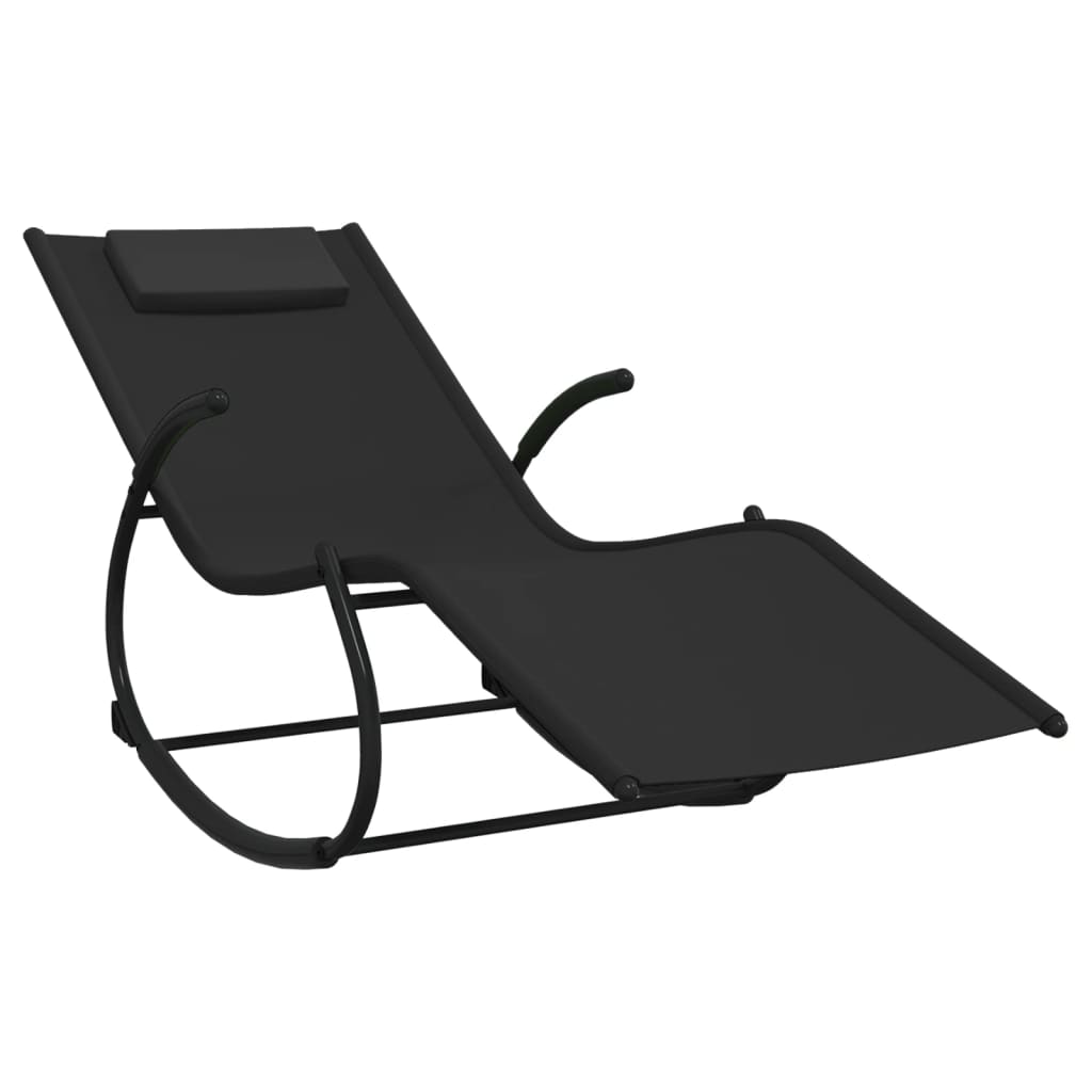 Rocking Sun Lounger Black Steel and Textilene