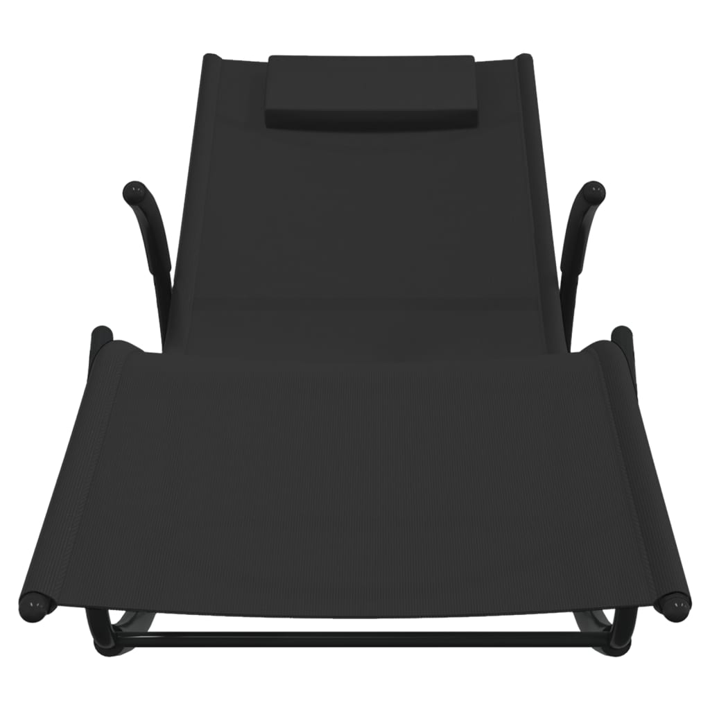 Rocking Sun Lounger Black Steel and Textilene