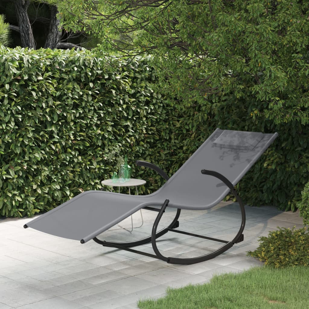 Rocking Sun Lounger Grey Steel and Textilene