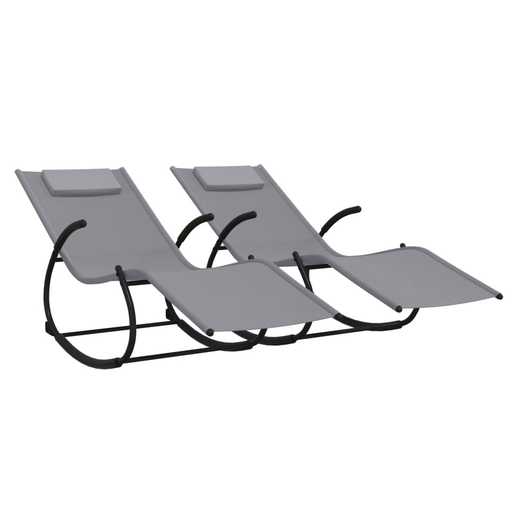 Rocking Sun Loungers 2 pcs Grey Steel and Textilene