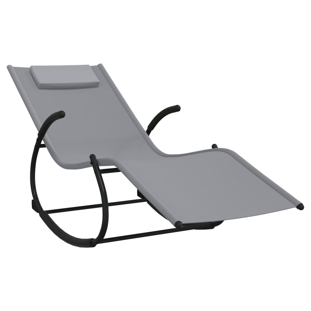 Rocking Sun Loungers 2 pcs Grey Steel and Textilene