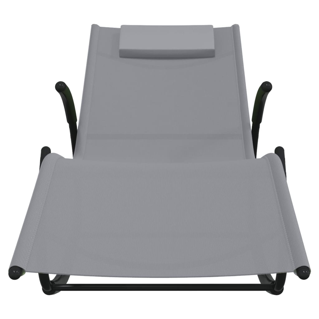 Rocking Sun Loungers 2 pcs Grey Steel and Textilene