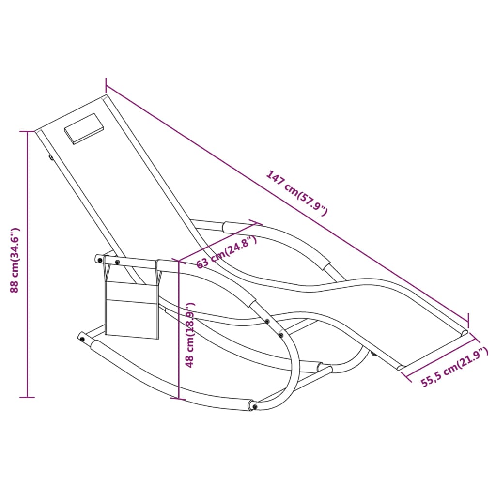 Rocking Sun Loungers 2 pcs Grey Steel and Textilene