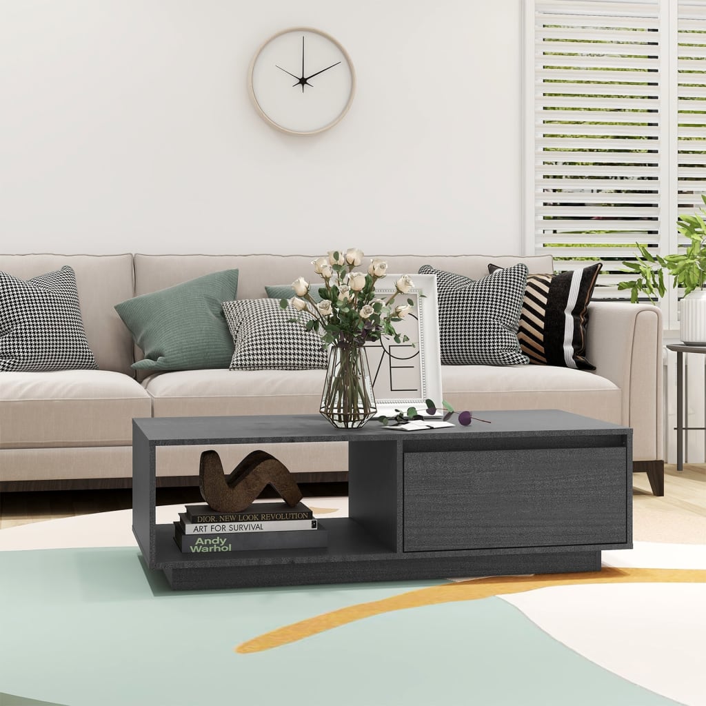 Coffee Table Grey 110x50x33.5 cm Solid Pinewood