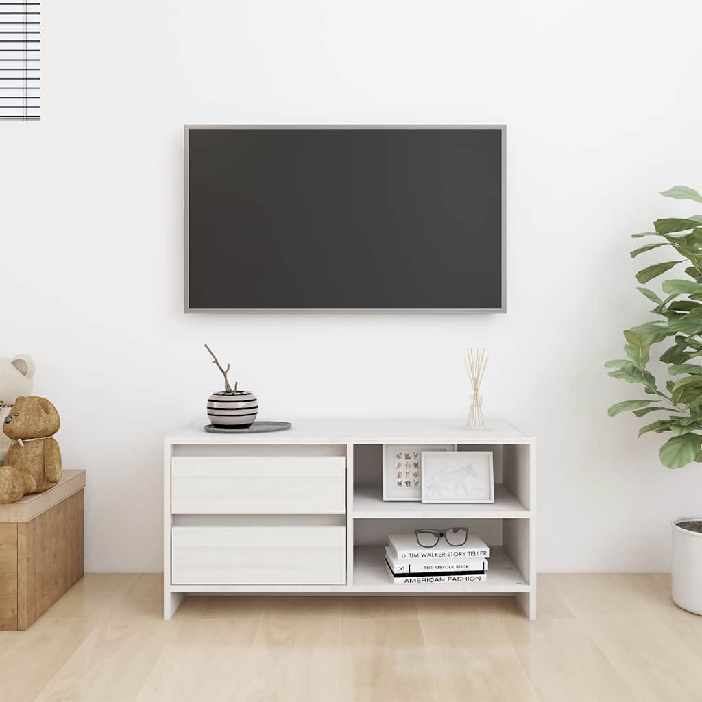TV Cabinet White 80x31x39 cm Solid Pinewood