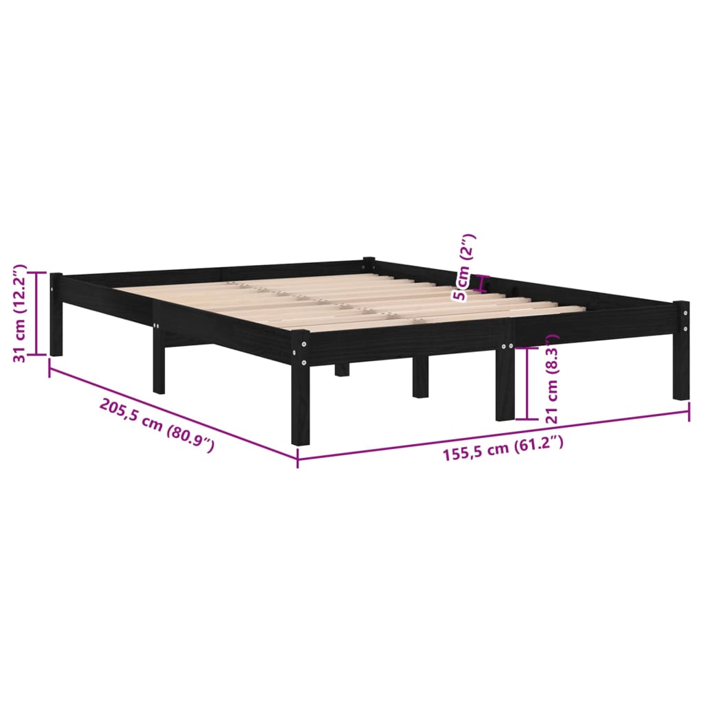 Bed Frame without Mattress Black Solid Wood 150x200 cm