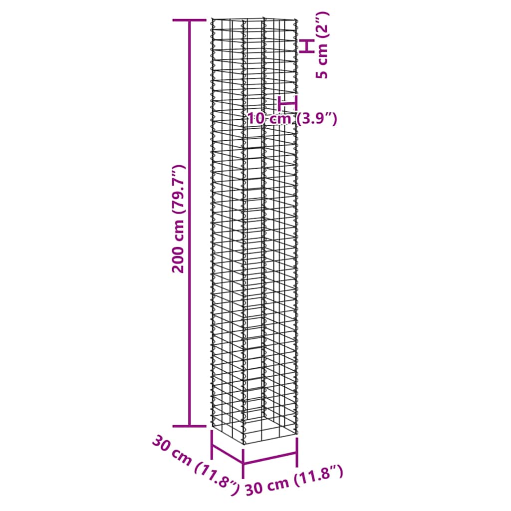 Gabion Raised Beds 4 pcs 30x30x50/100/150/200 cm Iron