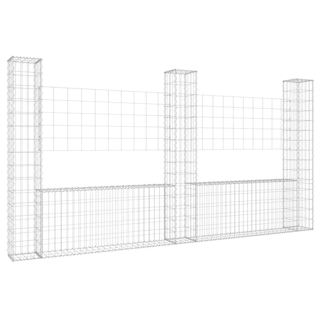 U-shape Gabion Basket with 3 Posts Iron 260x20x150 cm