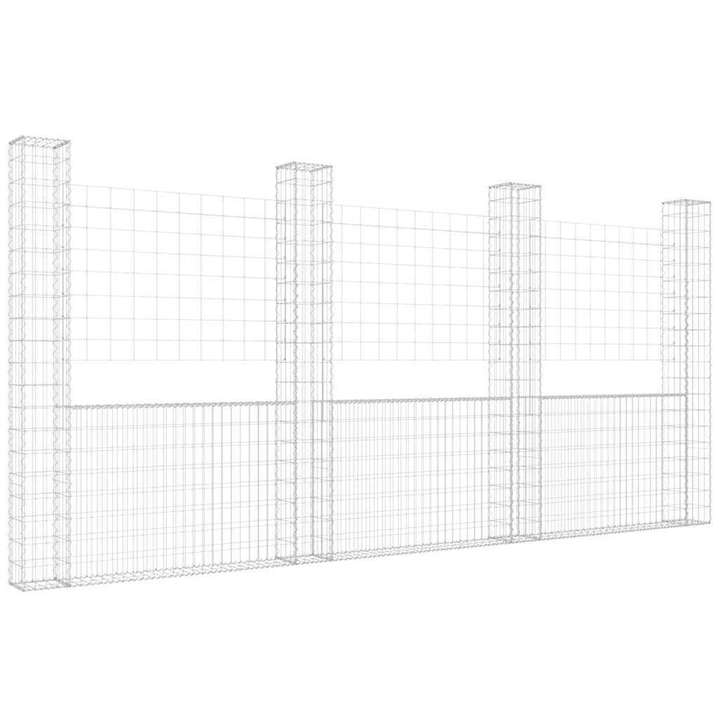 U-shape Gabion Basket with 4 Posts Iron 380x20x200 cm